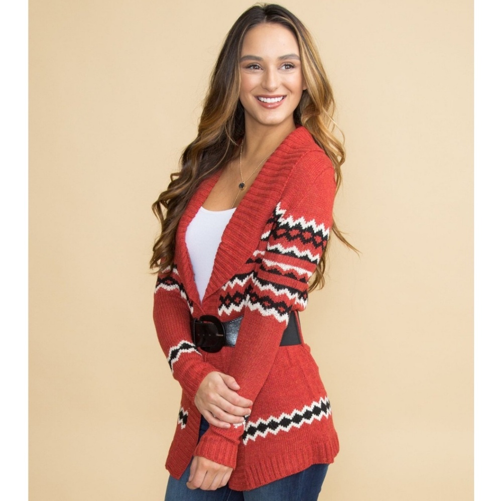 Rust colored cardigan with belt